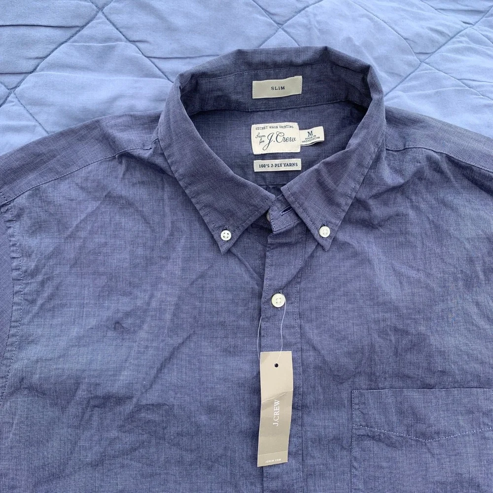 NWT J.Crew slim-fit button-down shirt, 100s 2-ply cotton, blue - medium mens